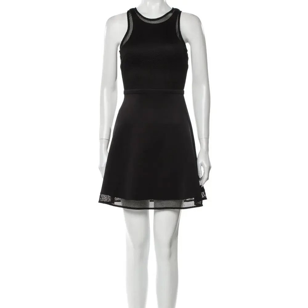 NWT Camilla and Marc Black Dress A-Line Mini Size 2 Scuba Net Top Night Out - Picture 6 of 16